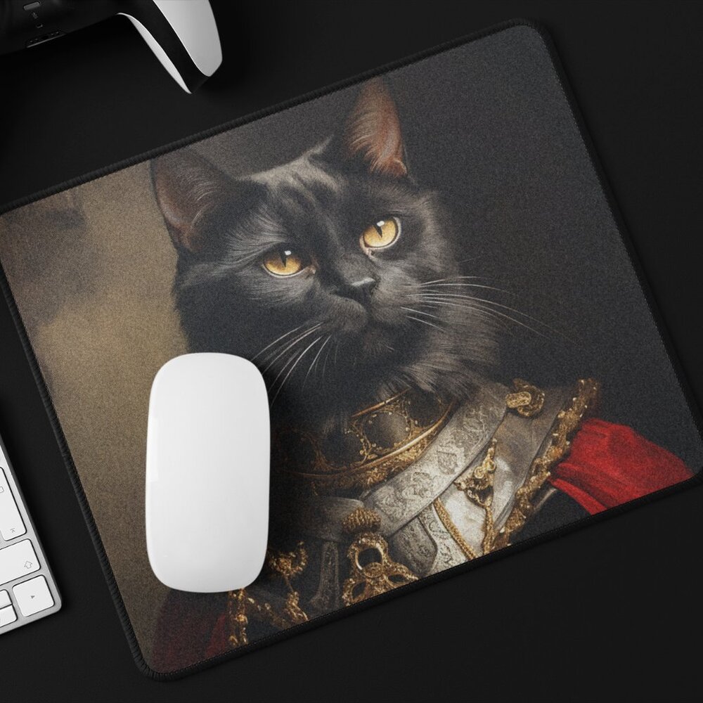 Royal Black Cat Mousepad Gothic Renaissance Cat Art Desk Mouse Pad Handcrafted